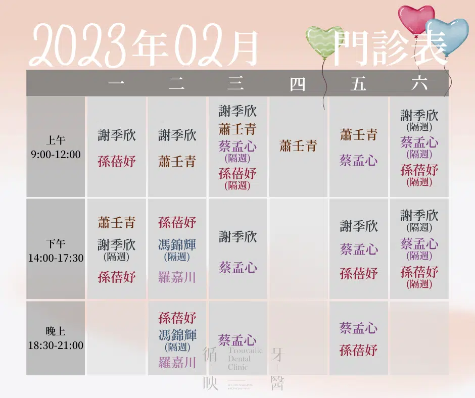 2023年2月門診表